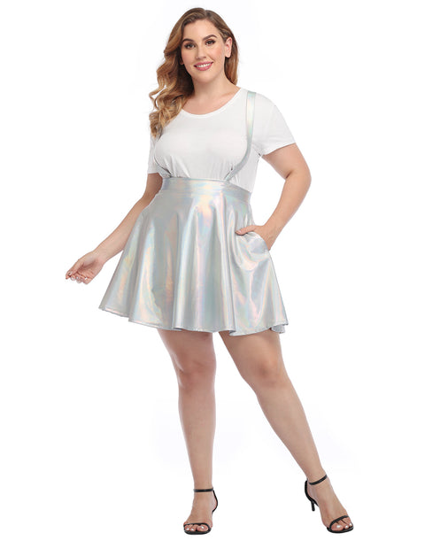 Plus Size Metallic Suspender Skirt