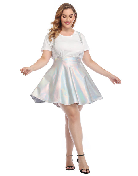 Plus Size Metallic Suspender Skirt