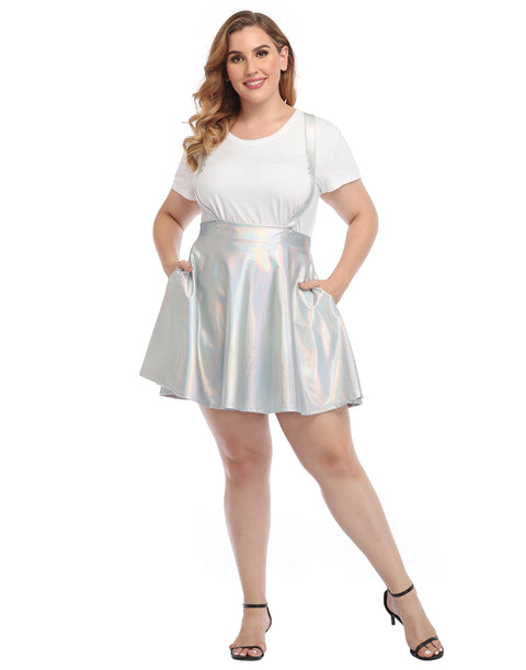 Plus Size Metallic Suspender Skirt