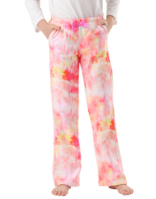 Girl's Fleece Pajama Pants with Pockets Fuzzy in Pink & Orange Tie Dye