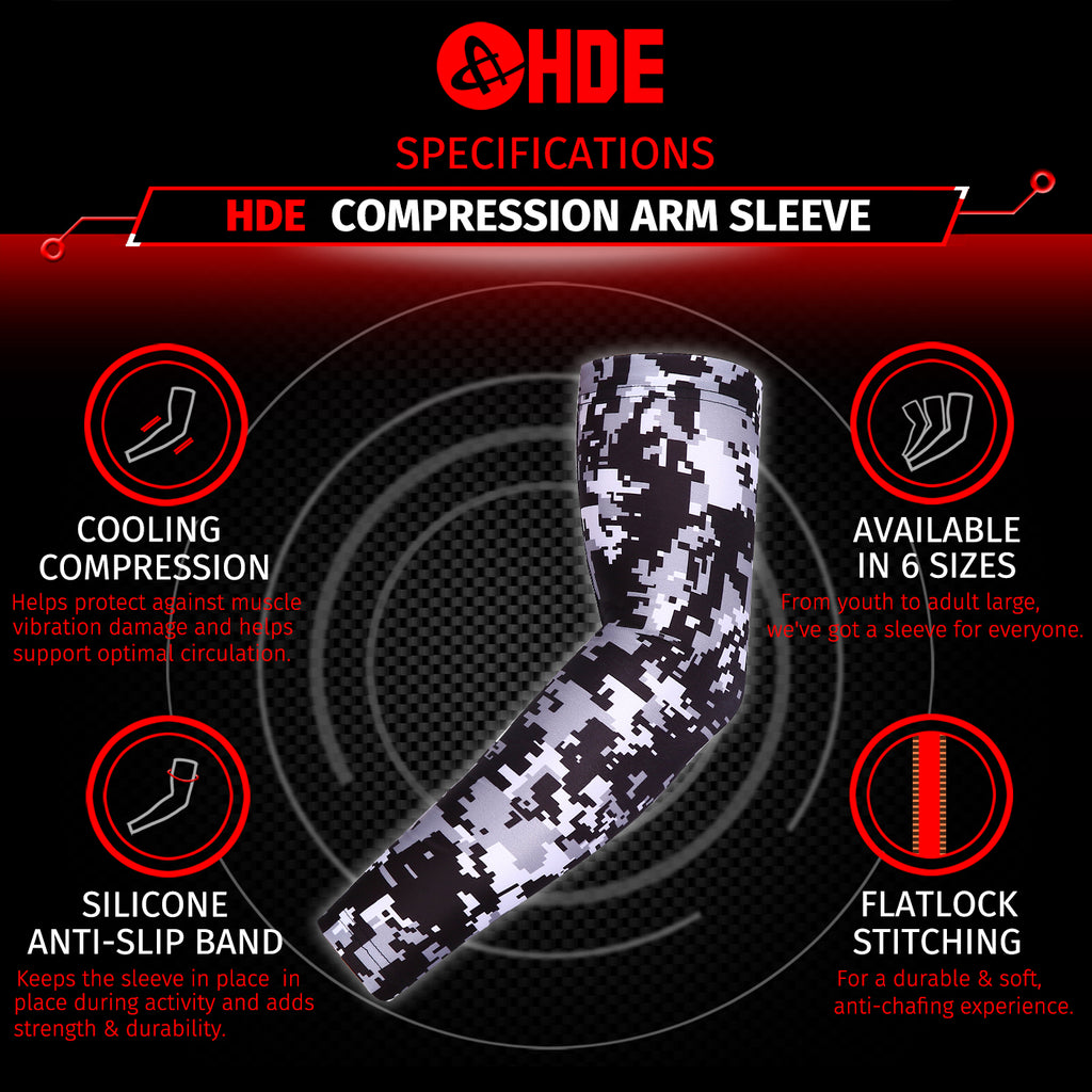 Black Silver Camo Arm Compression Sleeves for Kids Basketball Football Baseball Shooting Sleeve