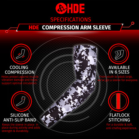 Black Silver Camo Arm Compression Sleeves for Kids Basketball Football Baseball Shooting Sleeve