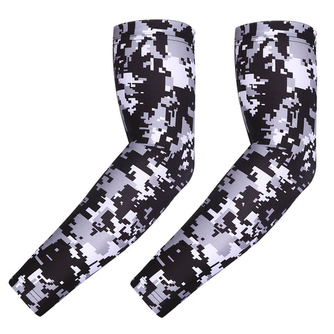 Black Silver Camo Arm Compression Sleeves for Kids Basketball Football Baseball Shooting Sleeve