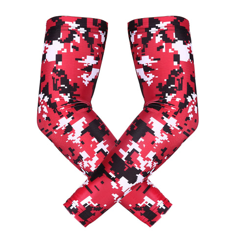 Red Black Camo Arm Compression Sleeves for Kids Basketball Football Baseball Shooting Sleeve