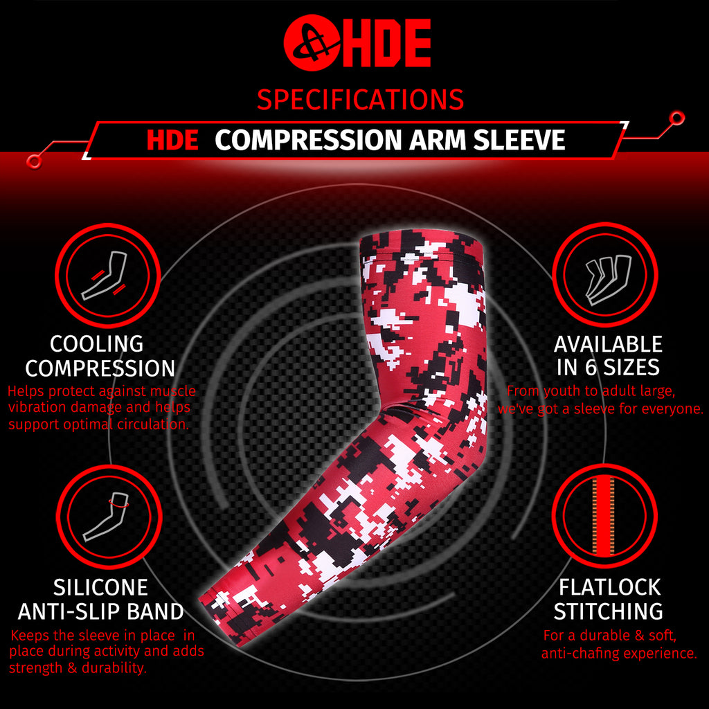Red Black Camo Arm Compression Sleeves for Kids Basketball Football Baseball Shooting Sleeve