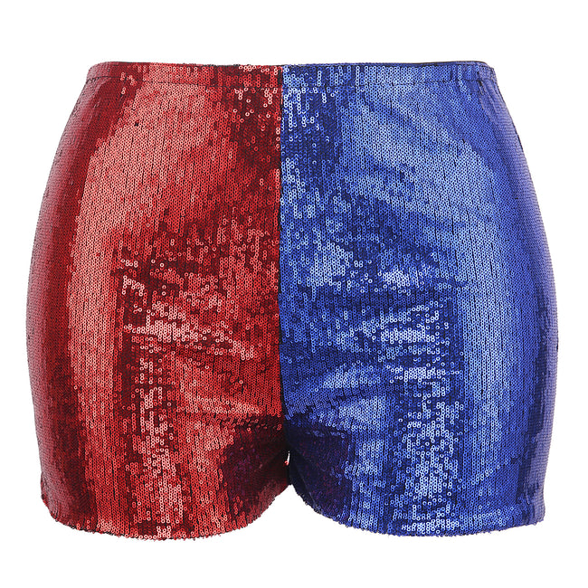 Plus Size Sequin Costume Shorts High Waist in Red and Blue