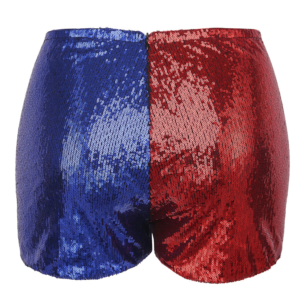 Plus Size Red Blue Sequin Shorts for Harley Misfit Halloween Costume