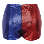 Plus Size Red Blue Sequin Shorts for Harley Misfit Halloween Costume