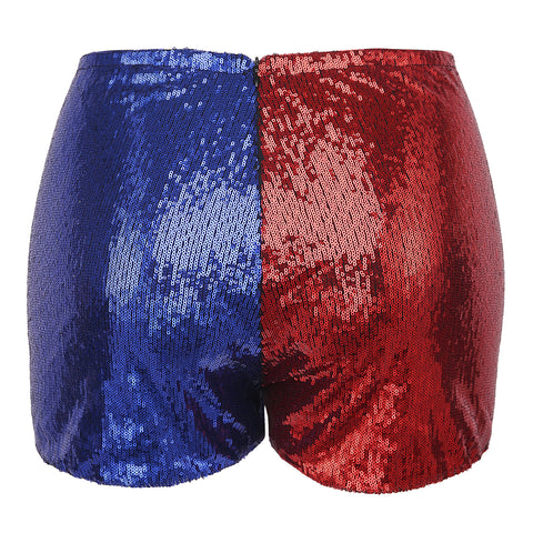 Plus Size Red Blue Sequin Shorts for Harley Misfit Halloween Costume