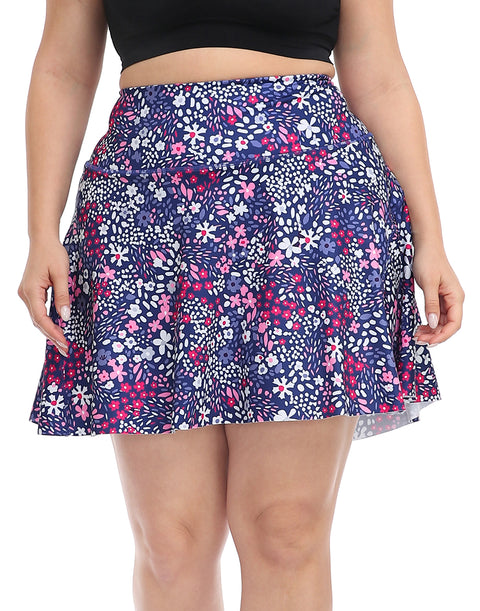 Colorful Mini Floral Plus Size Tennis Skort Pleated Golf Skirt with Shorts