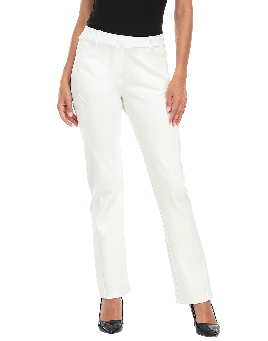 Straight Leg Pull On Yoga Dress Pants with 8 Pockets - 32" Inseam
