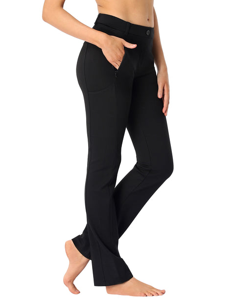 Straight Leg Pull On Yoga Dress Pants with 8 Pockets - 30" Inseam