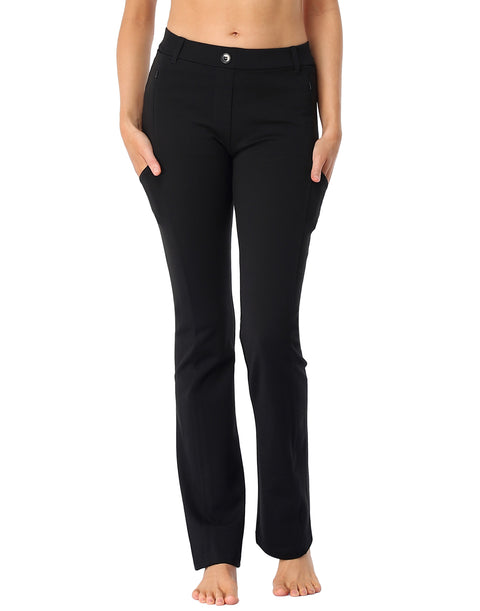 Straight Leg Pull On Yoga Dress Pants with 8 Pockets - 30" Inseam