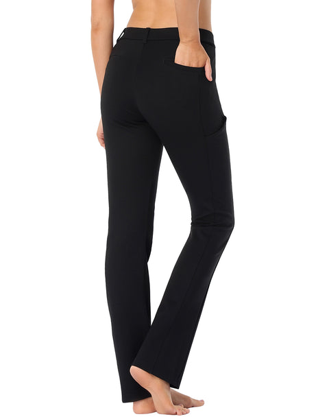 Straight Leg Pull On Yoga Dress Pants with 8 Pockets - 30" Inseam