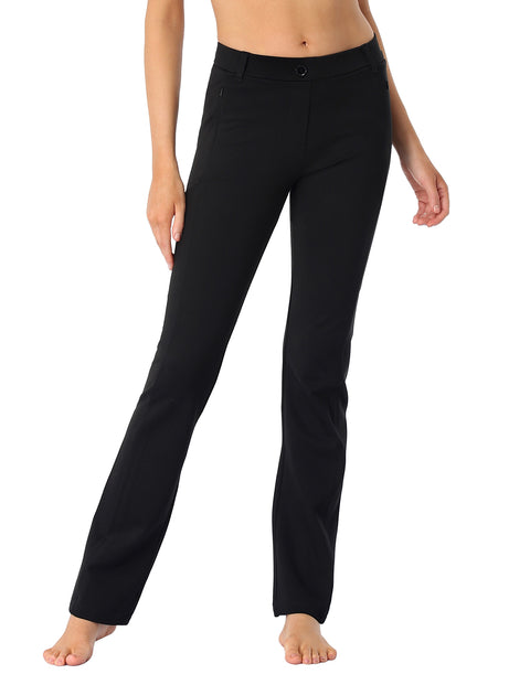 Straight Leg Pull On Yoga Dress Pants with 8 Pockets - 32" Inseam