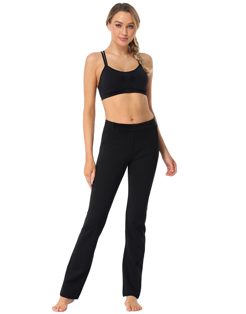 Straight Leg Pull On Yoga Dress Pants with 8 Pockets - 30" Inseam