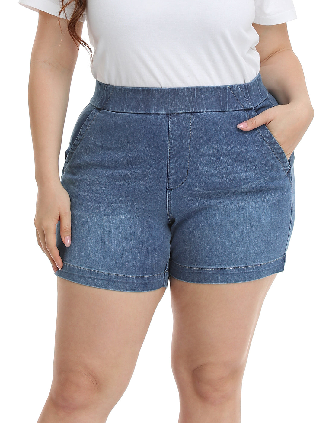 Women's Plus Size Jean Shorts High Waisted Stretch Denim Main image