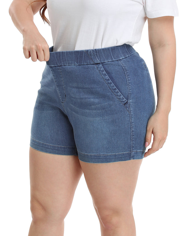 Plus Size High Waist Jean Shorts Stretch – side view