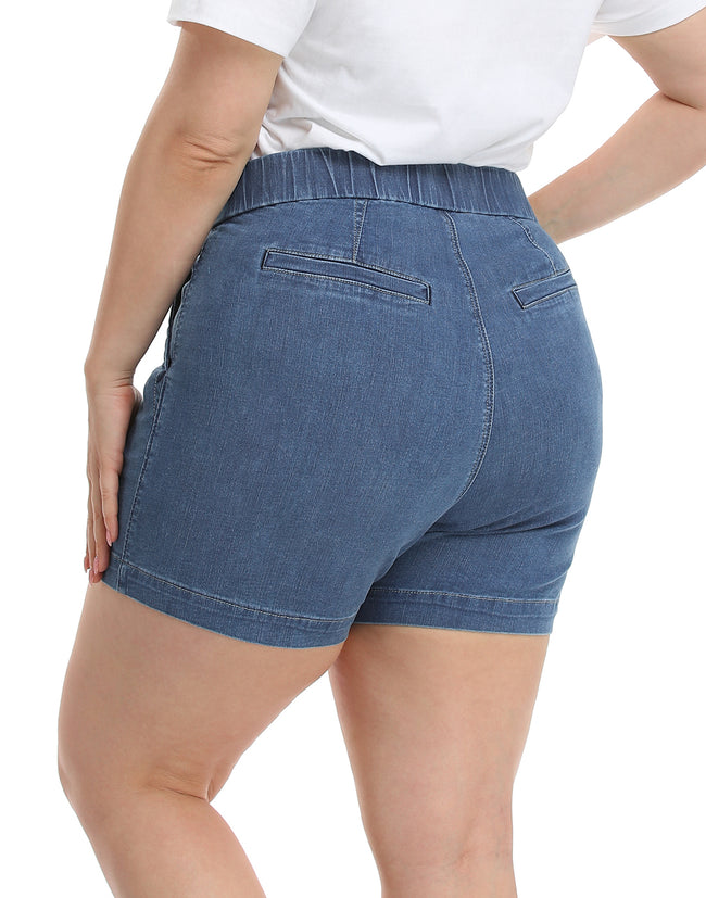 Plus Size High Waist Jean Shorts Stretch – close-up detail