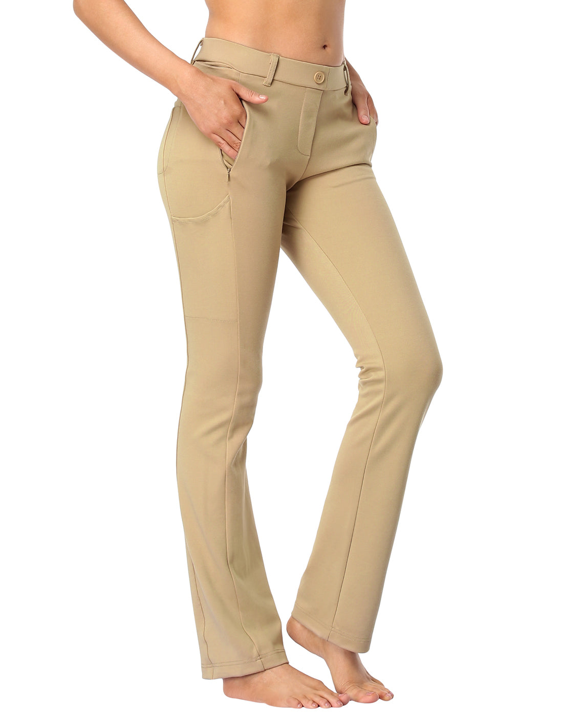 Straight Leg Pull On Yoga Dress Pants with 8 Pockets - 32" Inseam
