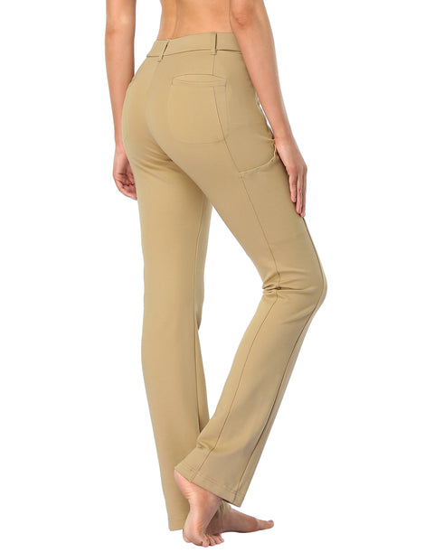 Straight Leg Pull On Yoga Dress Pants with 8 Pockets - 30" Inseam