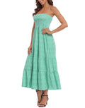Ditsy Green Floral Summer Strapless Maxi Dress