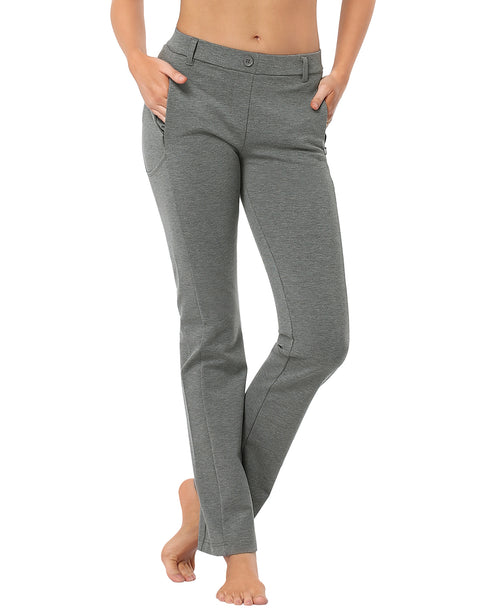 Straight Leg Pull On Yoga Dress Pants with 8 Pockets - 28" Inseam