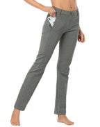 Straight Leg Pull On Yoga Dress Pants with 8 Pockets - 32" Inseam