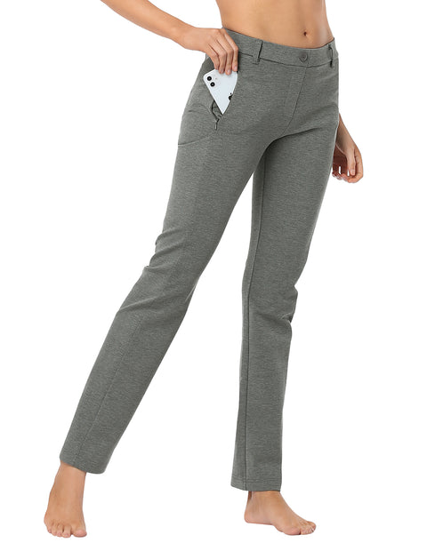 Straight Leg Pull On Yoga Dress Pants with 8 Pockets - 32" Inseam