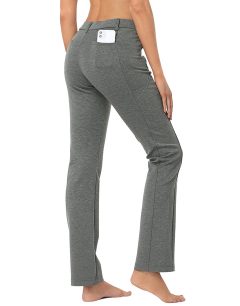 Straight Leg Pull On Yoga Dress Pants with 8 Pockets - 30" Inseam