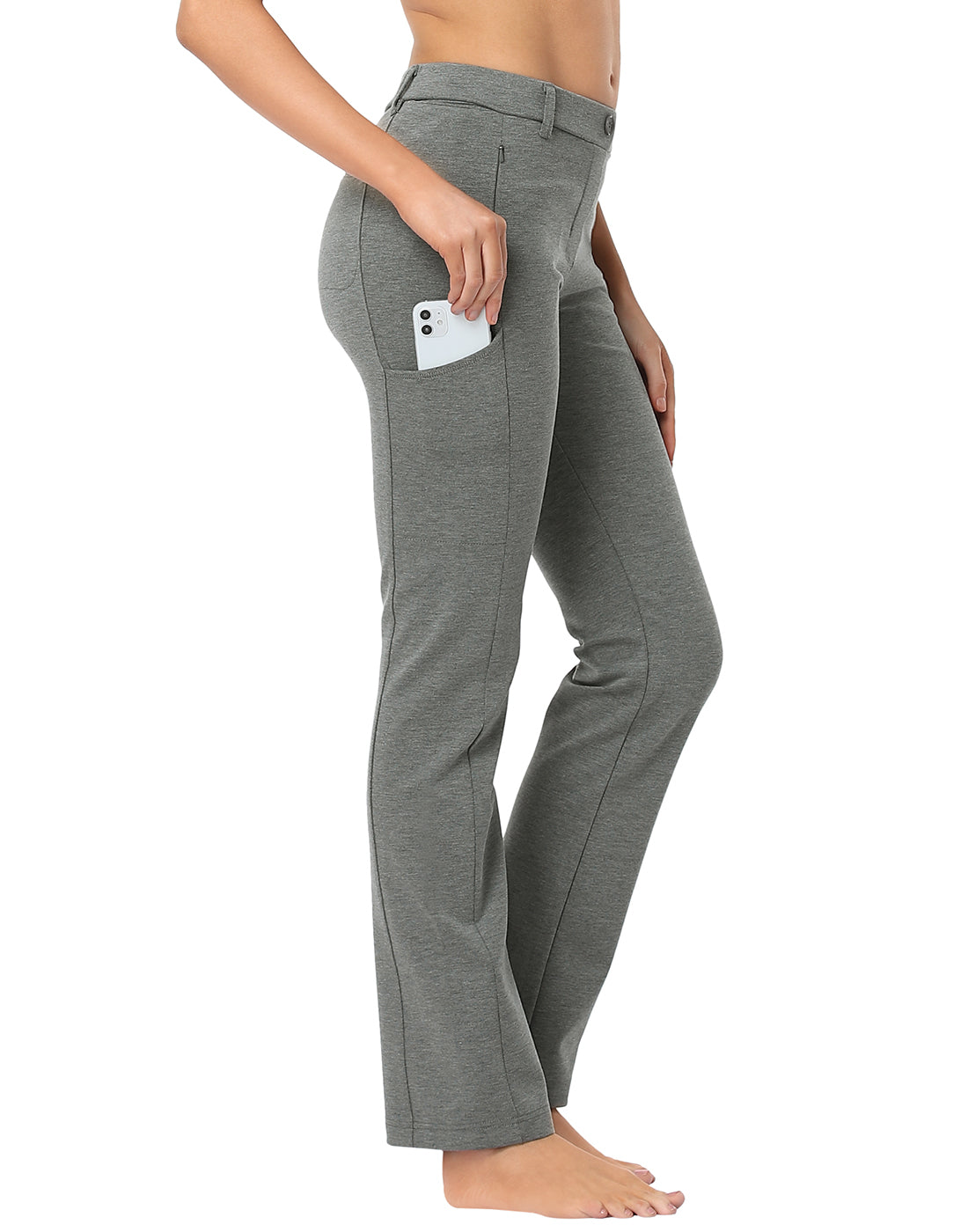 Straight Leg Pull On Yoga Dress Pants with 8 Pockets - 32" Inseam