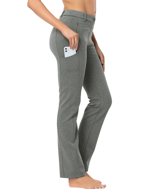 Straight Leg Pull On Yoga Dress Pants with 8 Pockets - 28" Inseam
