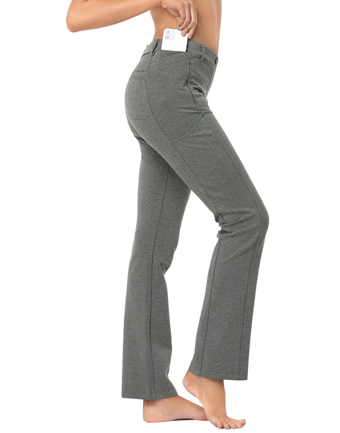 Straight Leg Pull On Yoga Dress Pants with 8 Pockets - 28" Inseam