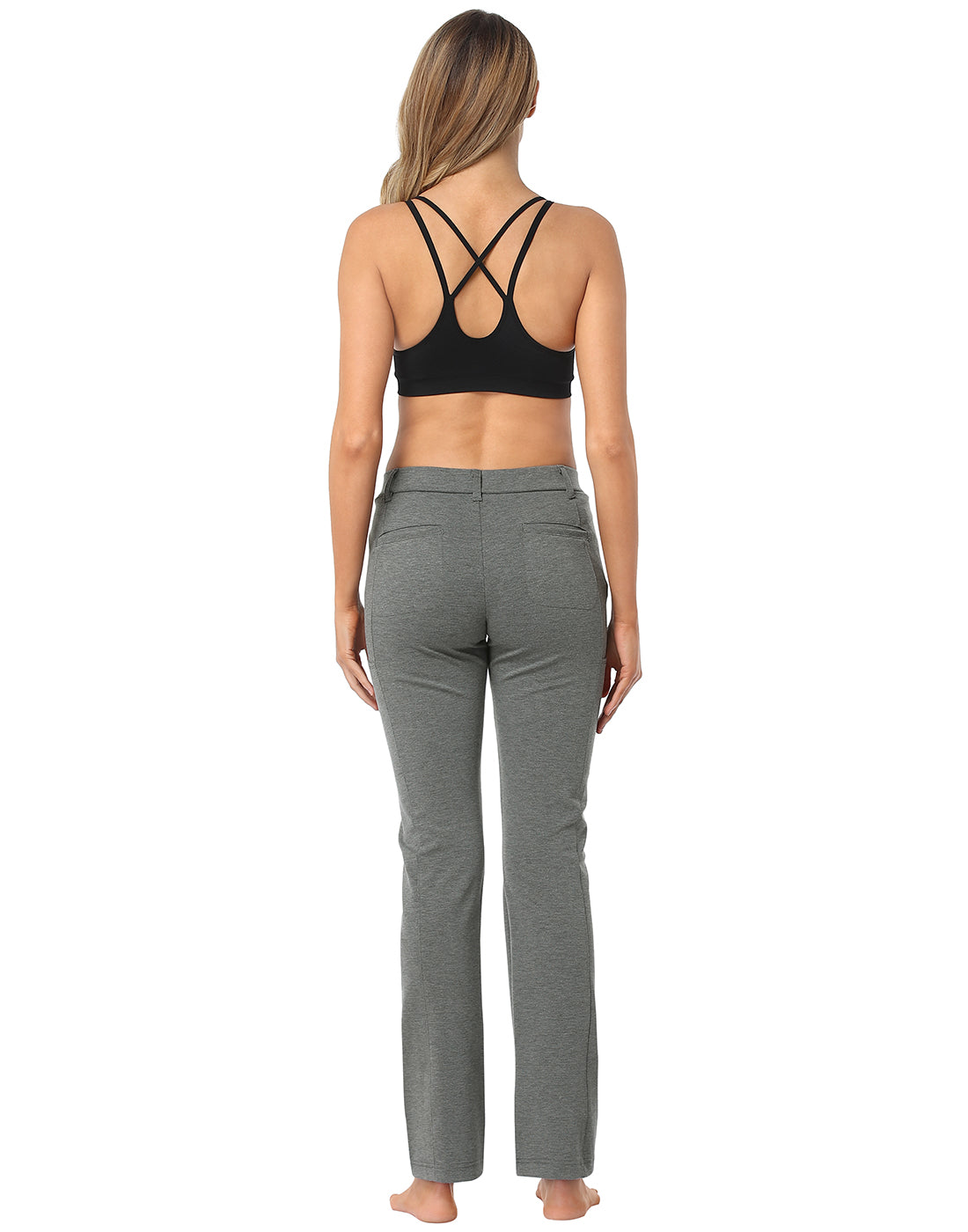 Straight Leg Pull On Yoga Dress Pants with 8 Pockets - 28" Inseam
