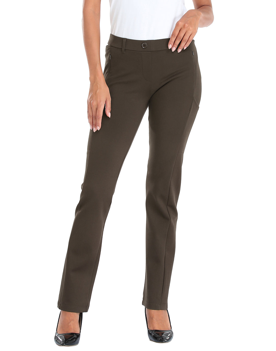 Straight Leg Pull On Yoga Dress Pants with 8 Pockets - 32" Inseam