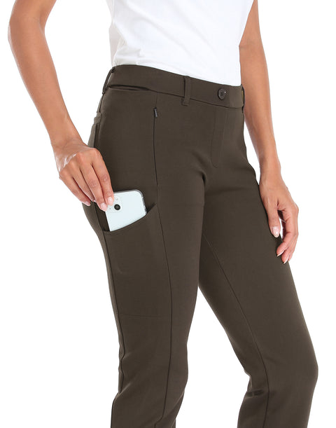 Straight Leg Pull On Yoga Dress Pants with 8 Pockets - 28" Inseam