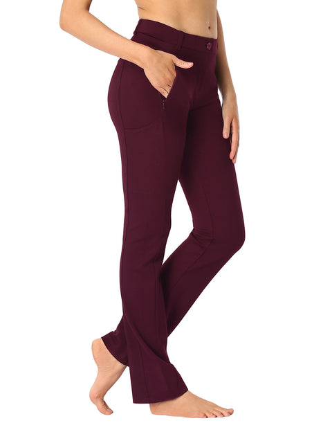 Straight Leg Pull On Yoga Dress Pants with 8 Pockets - 28" Inseam