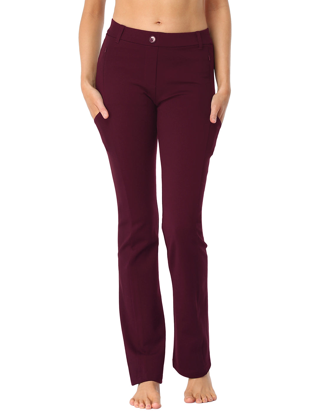 Straight Leg Pull On Yoga Dress Pants with 8 Pockets - 30" Inseam