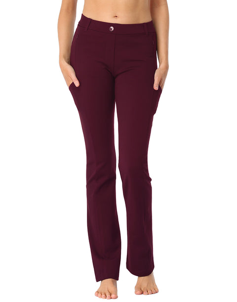 Straight Leg Pull On Yoga Dress Pants with 8 Pockets - 28" Inseam