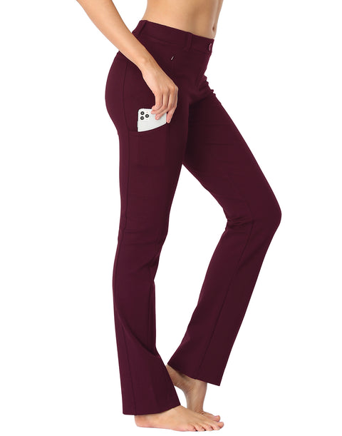 Straight Leg Pull On Yoga Dress Pants with 8 Pockets - 28" Inseam