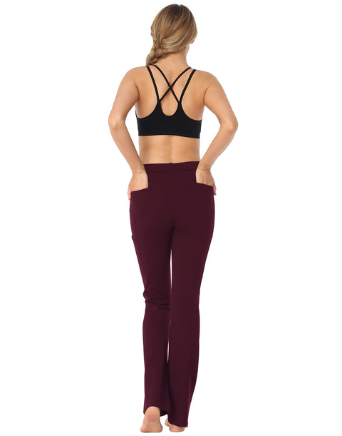 Straight Leg Pull On Yoga Dress Pants with 8 Pockets - 28" Inseam