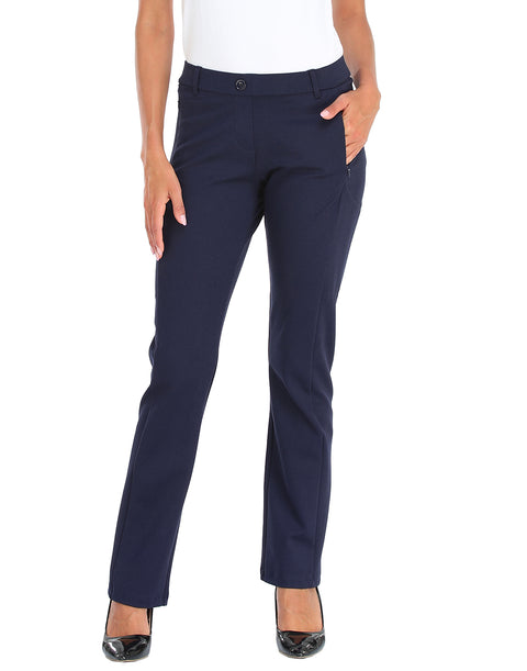 Straight Leg Pull On Yoga Dress Pants with 8 Pockets - 28" Inseam
