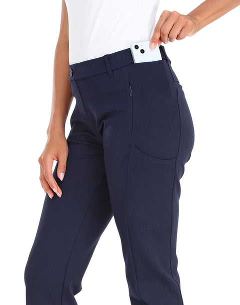 Straight Leg Pull On Yoga Dress Pants with 8 Pockets - 28" Inseam