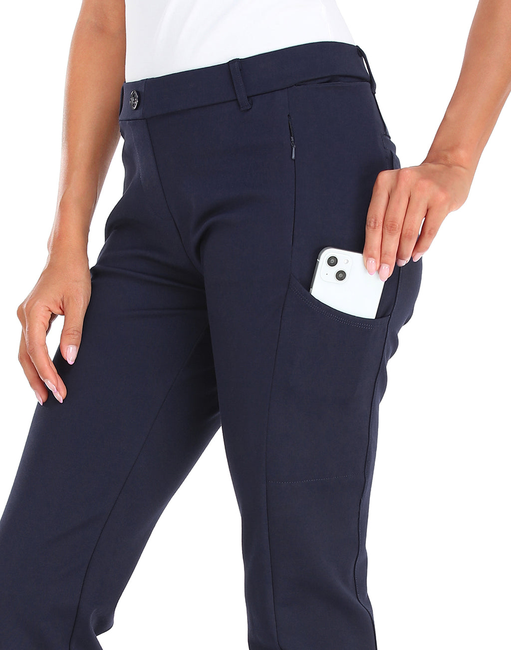 Straight Leg Pull On Yoga Dress Pants with 8 Pockets - 32" Inseam