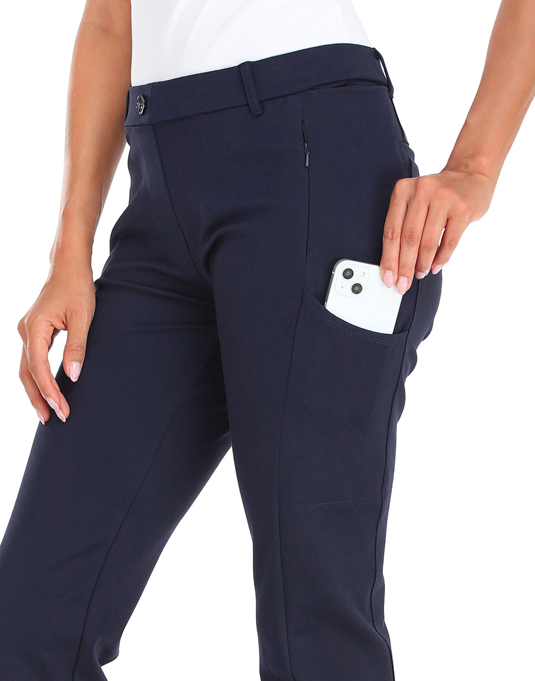 Straight Leg Pull On Yoga Dress Pants with 8 Pockets - 28" Inseam