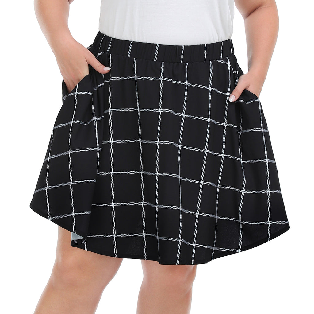 Windowpane Plaid Plus Size Mini Skater Circle Skirt