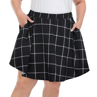 Windowpane Plaid Plus Size Skater Skirt Mini in Windowpane Plaid