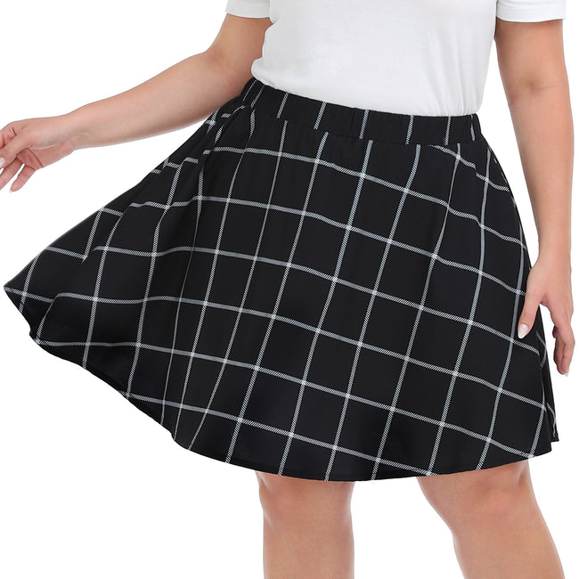 Windowpane Plaid Plus Size Skater Skirt Mini – close-up detail