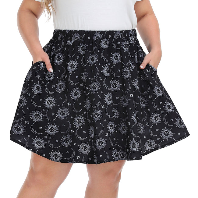 Celestial Sun Plus Size Skater Skirt Mini – close-up detail