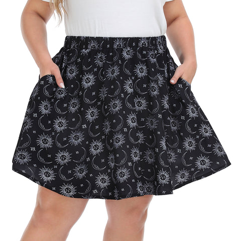 Celestial Sun Plus Size Mini Skater Circle Skirt